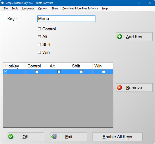 Sử dụng Simple Disable Key để vô hiệu hóa một phím bất kỳ trên Windows