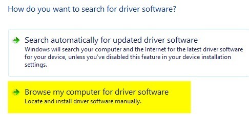 chọn Browse my computer for driver software