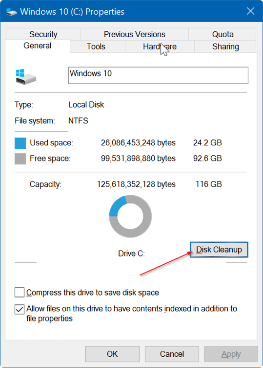click chọn Disk Cleanup