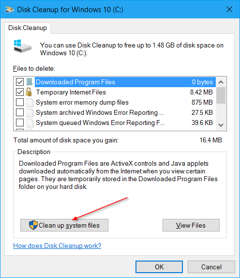 click chọn Clean up system files