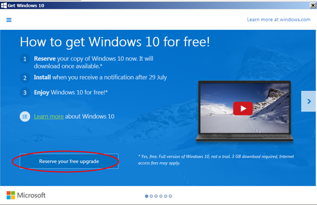 thông báo Get Windows 10
