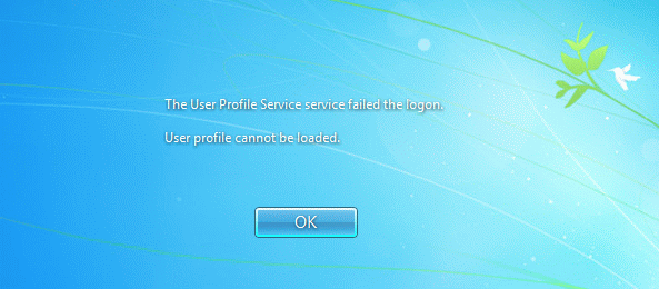 lỗi “The User Profile Service failed the logon. User profile cannot be loaded”