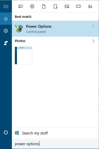 mở cửa sổ Power Options