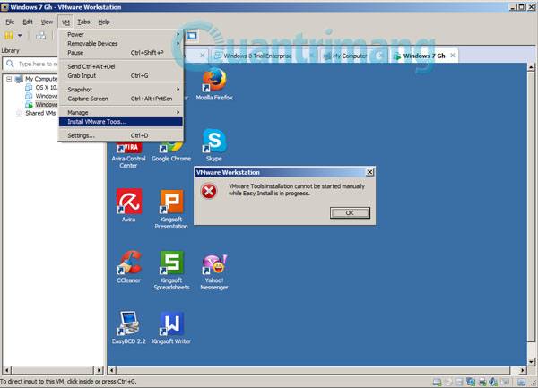 Lỗi VMware Tools installation cannot be started manually while the easy install is in progress.