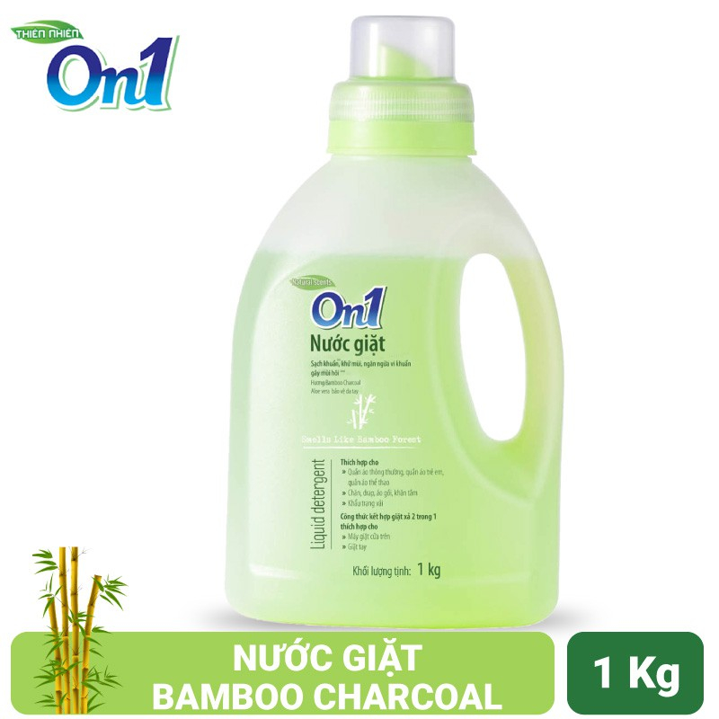 Nước giặt On1 hương Bamboo Charcoal 1Kg - Sạch khuẩn, khử mùi, kết hợp giặt xả 2 trong 1 - NGB1